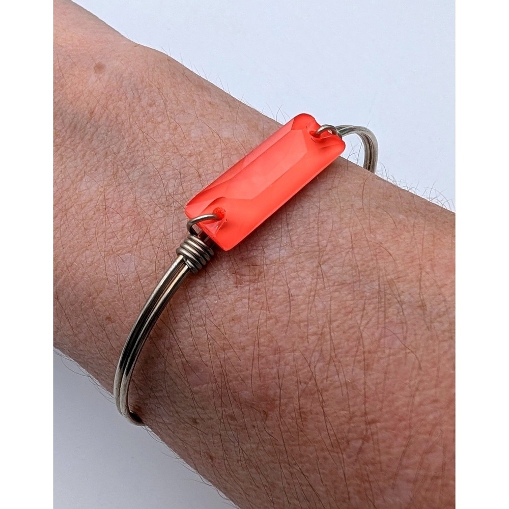 Luca + Danni Coral Orange Resin Brick Bangle Bracelet Silver Tone Born in USA